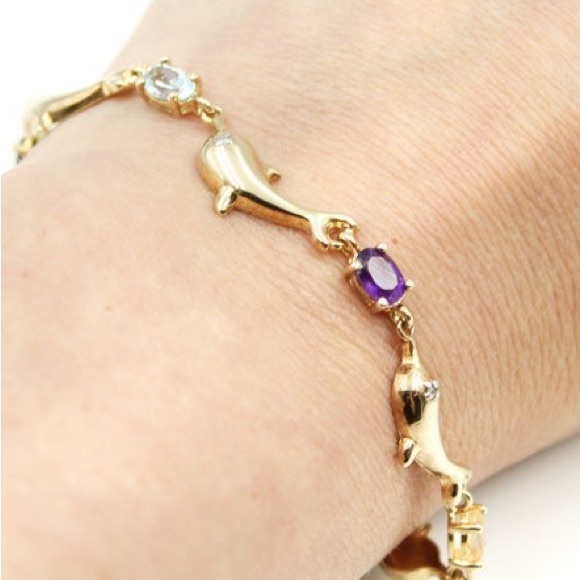 BOGO FREE Dolphin Bracelet 925 Sterling with Gold Plate Multi Gemstone. - Picture 2 of 3